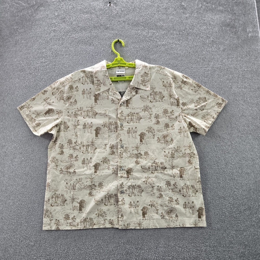 Target Men Button Up Shirt L Cream Graphic Print History Month Short Sleeve NWT
